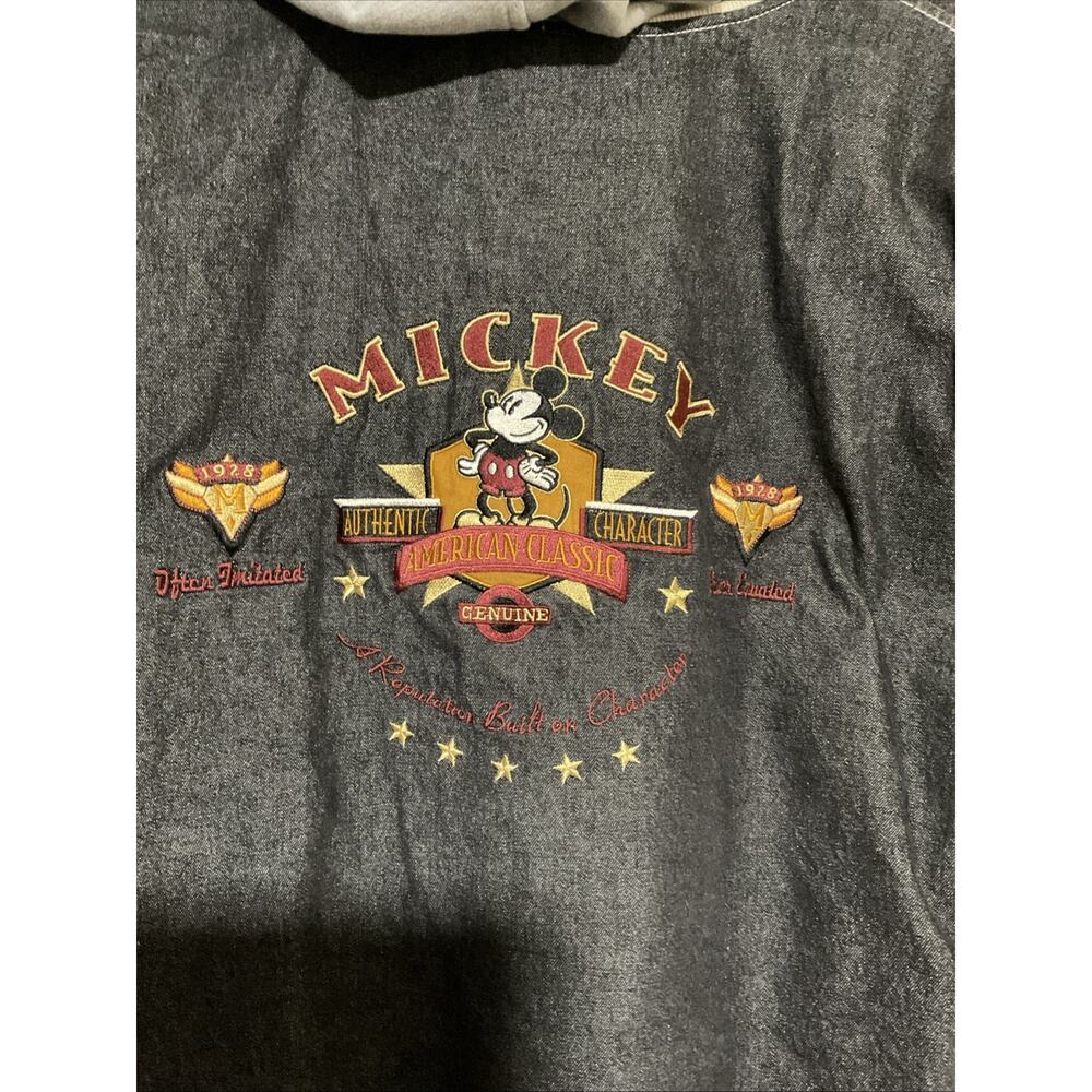 Vintage Disney Store Mickey Mouse Denim Khaki Letterman Varsity Jacket Size L - Picture 4 of 5